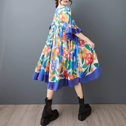 【ワンピース】プリントシフォンワンピース レディース ゆったり 体型カバー 着痩せ ロング丈 夏ワンピース【SHシリーズ】