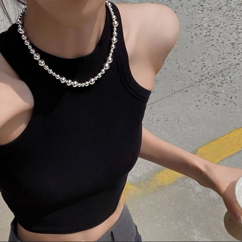 【グッズ】ボールチェーンネックレス レディース シルバー Y2K風 韓国風 モードアクセサリー 首元アクセ
