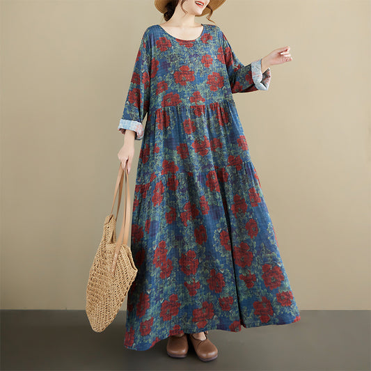 期間限定🍂60%OFF【ワンピース】チェック柄切替ロングワンピース レディース 秋新作 長袖 ゆったり フレア 大人上品【SHシリーズ】