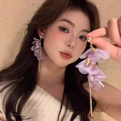 【グッズ】S925銀針 チュールフラワー ロングピアス 上品華やか レディース アクセサリー【SHシリーズ】