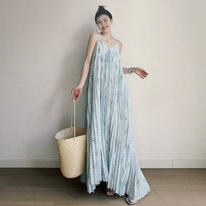 【ワンピース】フレンチ レトロ ノースリーブワンピース｜キャミソール ロング丈 海辺 リゾート ビーチ 映えドレス｜上品 高級感【SHシリーズ】