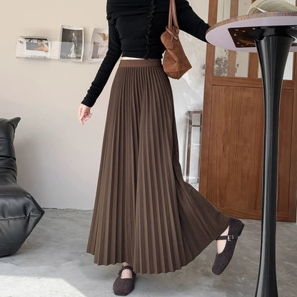 【ボトムス】エレガント ウール調 プリーツスカート 秋冬 Aライン ミディ丈 ヒップカバー 体型カバー【JZシリーズ】