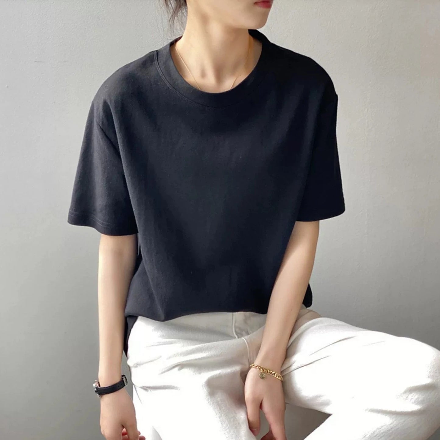 【トップス】無地 夏  ラウンドネック Tシャツ