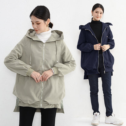 【アウター】春 秋 ゆったり 前短後長 ポケット トレンチコート ジャケット