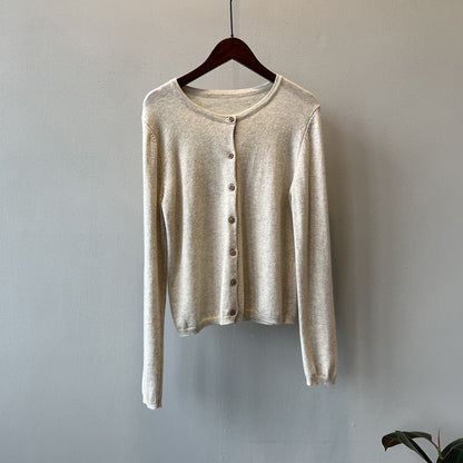 【トップス】バイカラーストライプが映える！韓国風薄手ニットカーディガン｜体型カバーも叶う秋トップス【JZシリーズ】