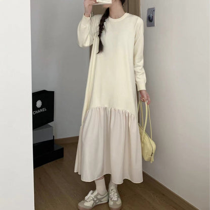 【24AW】【ワンピース】日系 ゆったり 合わせやすい 切り替えし 長袖ワンピース