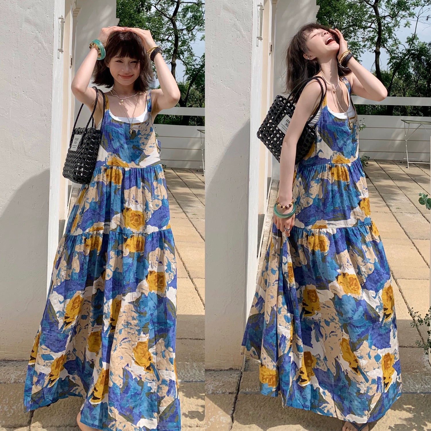 ワンピース】夏新作 アート染め ゆったり着痩せ ノースリーブ