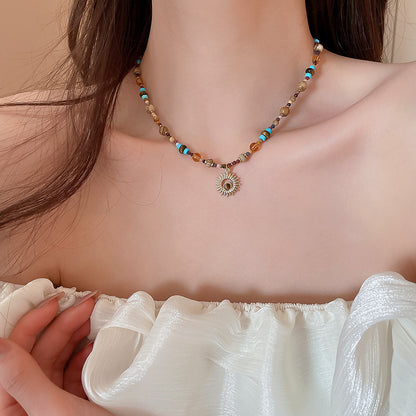 [商品] 鈦鋼珠太陽花項鍊 全新中式復古風 奢華choker項鍊