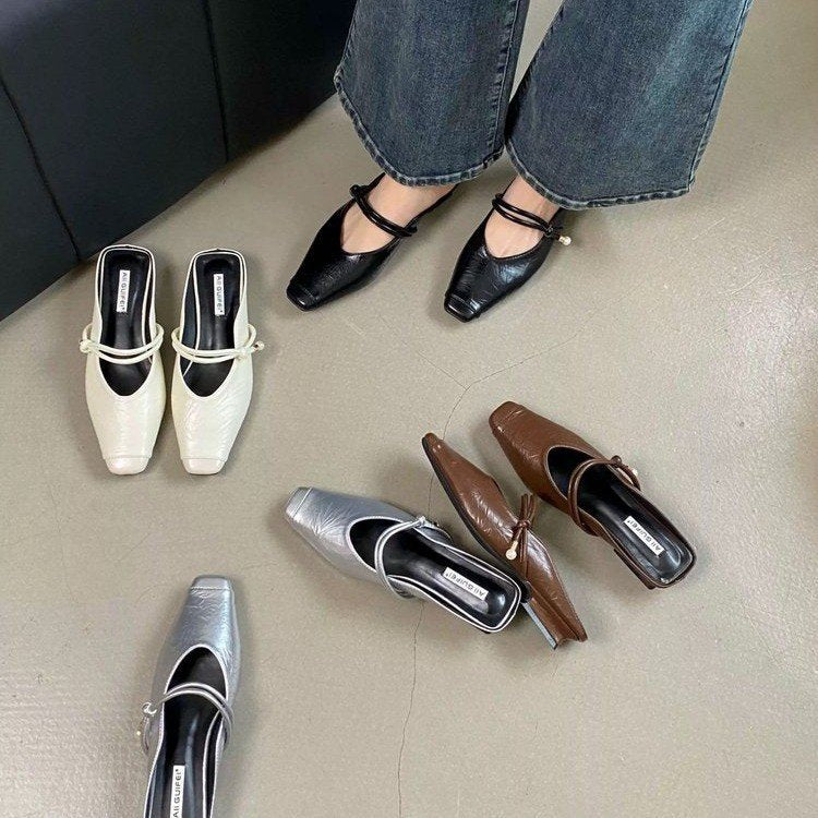 【シューズ】シンプル気質 バックレスウェッジサンダル  フラットミュール  パンプス