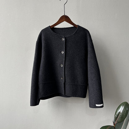 【アウター】上質ウールコート✨レディース 冬 短丈 シンプル 丸首 ゆったりシルエット 大人可愛い【JZシリーズ】