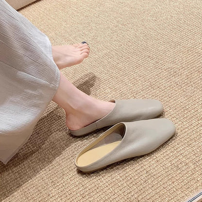 【シューズ】高級感あふれるスクエアトゥミュール｜上品♡フラットローヒールサンダル