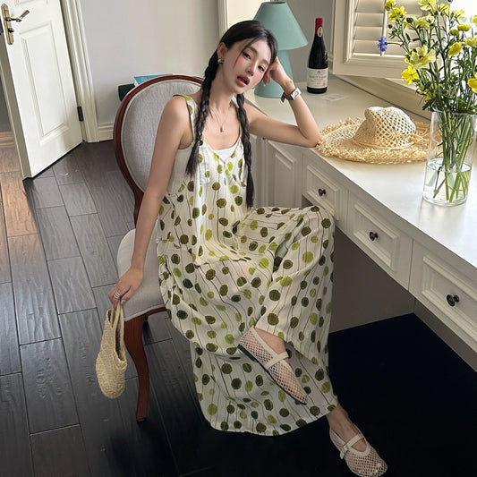 【ボトムス】カジュアル シック 夏新作 気質Vネック ヴィンテージドット ジャンプスーツ【SHシリーズ】