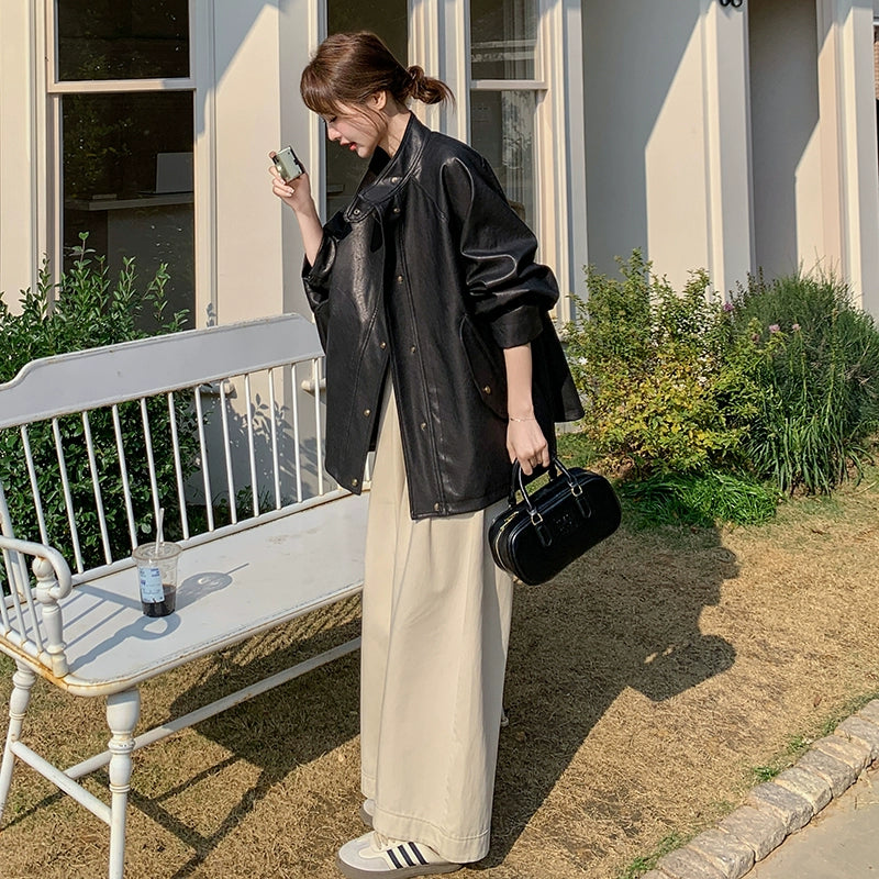 【アウター】PUレザージャケット レディース 春秋 ヴィンテージ ゆったり ショート丈 おしゃれ バイカージャケット【JZシリーズ】