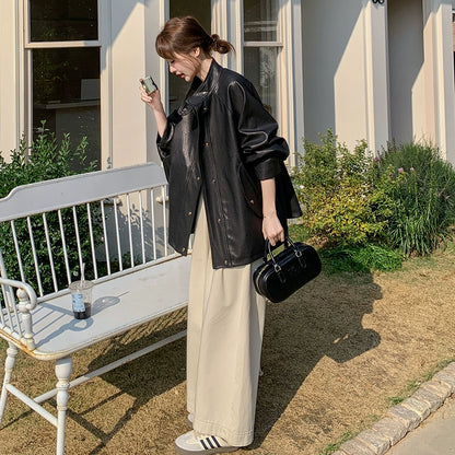 【アウター】PUレザージャケット レディース 春秋 ヴィンテージ ゆったり ショート丈 おしゃれ バイカージャケット【JZシリーズ】