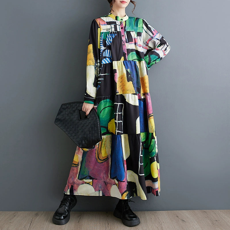 【ワンピース】春 秋 冬 大振裾 花柄 長袖 ワンピース 【SHシリーズ】