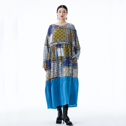 【ワンピース】春 秋 冬 プリント レトロ 花柄 プリント 長袖 ワンピース 【SHシリーズ】