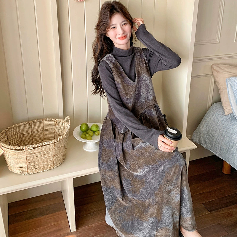 【ワンピース】レトロ ベルベット タイダイ 気質よい 合わせやすい ワンピースセット【SHシリーズ】