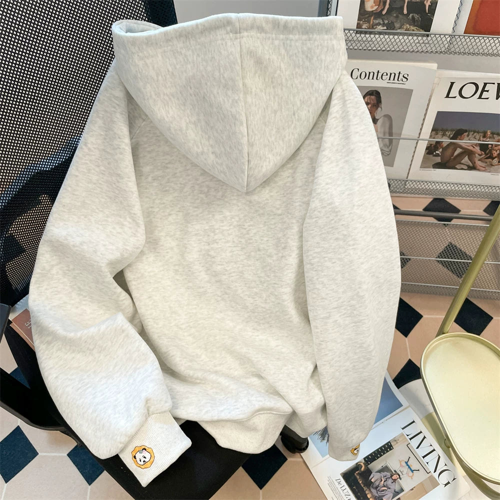 【トップス】韓国風 カレッジテイスト 🐼パンダ刺繍 裏起毛 厚手 フード付きスウェット レディース 冬 Panda【FCシリーズ】