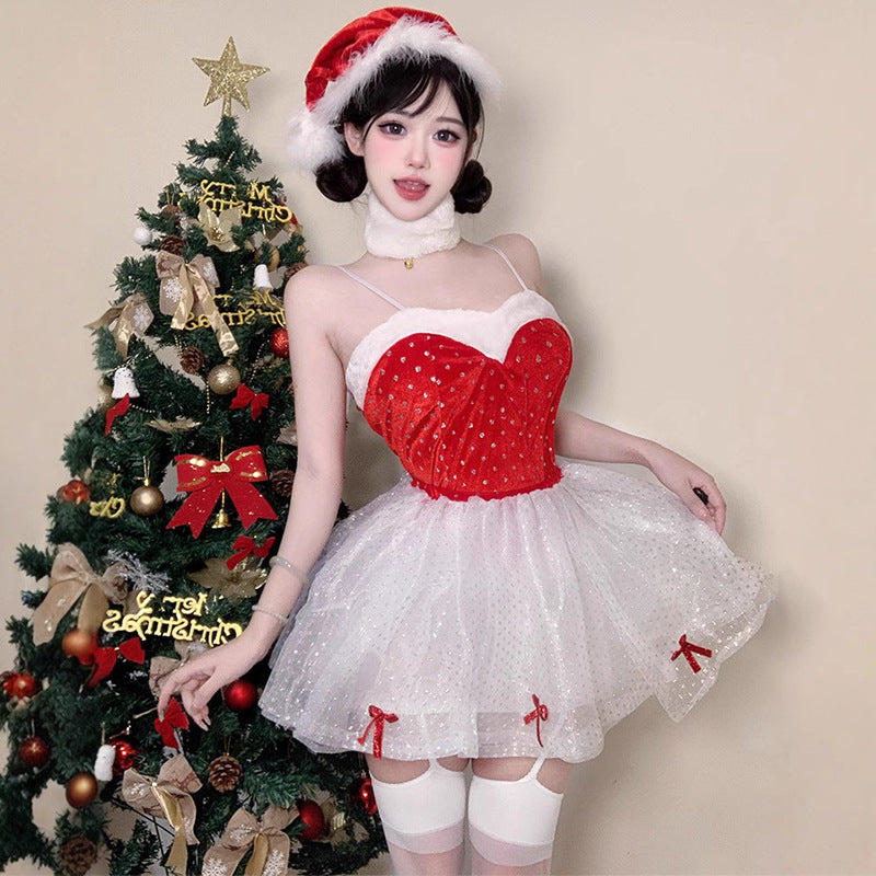 【クリスマス】（4点セット） ドット柄 制服 可愛い 誘惑 ワンピース  舞台用