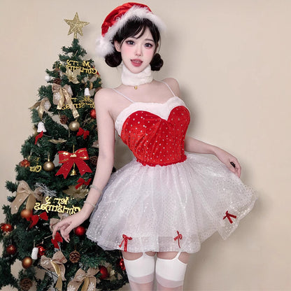 【クリスマス】（4点セット） ドット柄 制服 可愛い 誘惑 ワンピース  舞台用