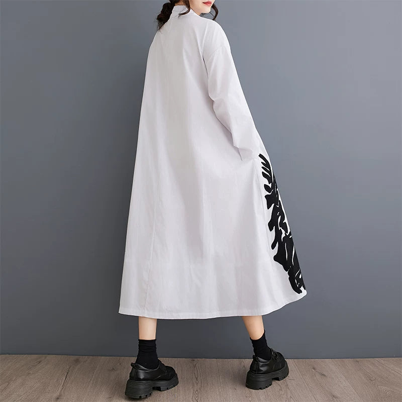 【ワンピース】プリント切替シャツワンピース レディース 春秋新作 大きいサイズ 長袖 ロング丈 ゆったり カジュアル【SHシリーズ】