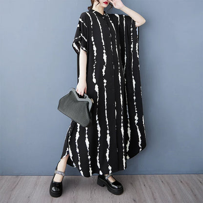 【ワンピース】大きいサイズ レディース シングルボタン シャツワンピース 半袖 体型カバー ロングワンピース【SHシリーズ】