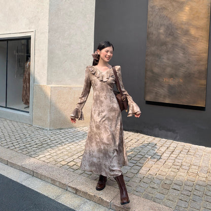 【ワンピース】春 秋 夏 フレアスリーブ フリル フレンチ風 長袖 ワンピース 【SHシリーズ】