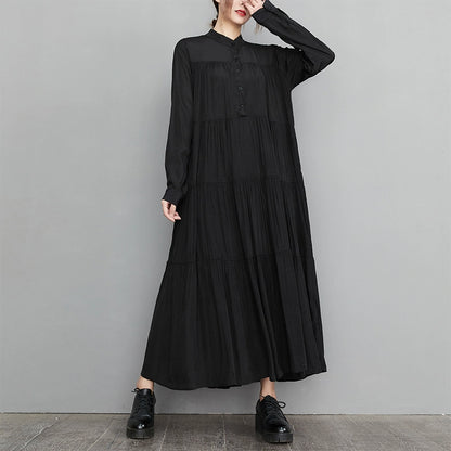 【24AW】【ワンピース】レトロ 切り替え ゆったり 着痩せ Aライン 長袖ワンピース