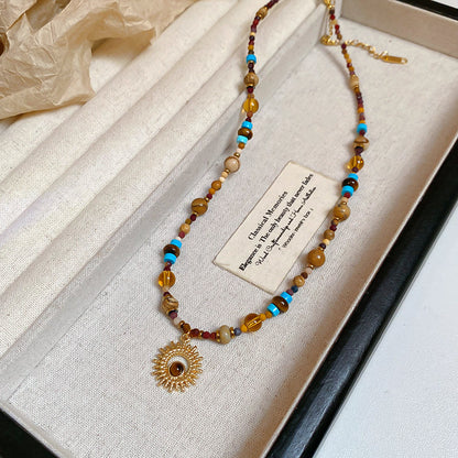 [商品] 鈦鋼珠太陽花項鍊 全新中式復古風 奢華choker項鍊