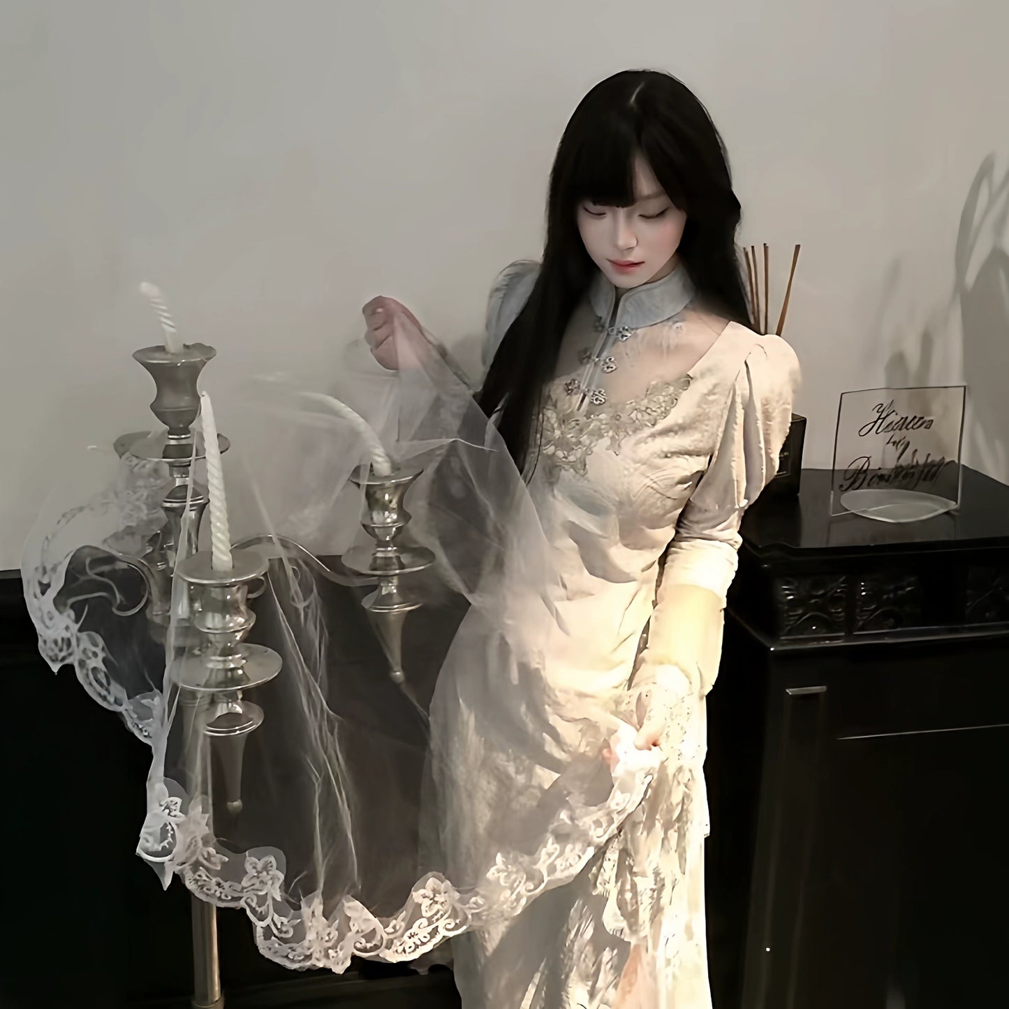 【ハロウィン】ゴシックヴェールセット｜悪魔・幽霊花嫁 コスプレ用 レースドレス 小物