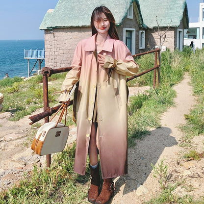 【アウター】ドーパミン系 上質感 小众カジュアル 韓国風 グラデーション トレンチコート レディース 春秋 超人気 おしゃれ ミドル丈 コート【SHシリーズ】
