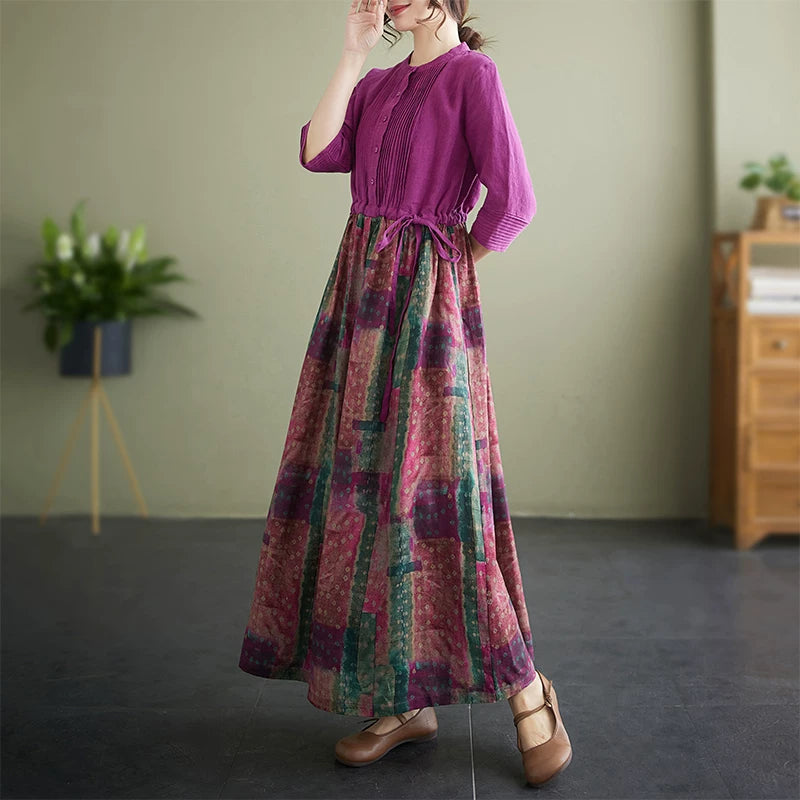 【ワンピース】レトロ 切替 ロング 半袖ワンピース レディース 配色 ローズレッド 大摆 ハイウエスト
【SHシリーズ】