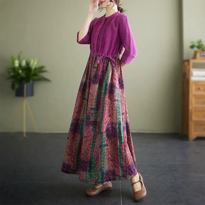 【ワンピース】レトロ 切替 ロング 半袖ワンピース レディース 配色 ローズレッド 大摆 ハイウエスト
【SHシリーズ】