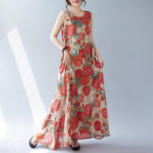 【ワンピース】リゾート風 涼やか 花柄 ノースリーブワンピース【SHシリーズ】