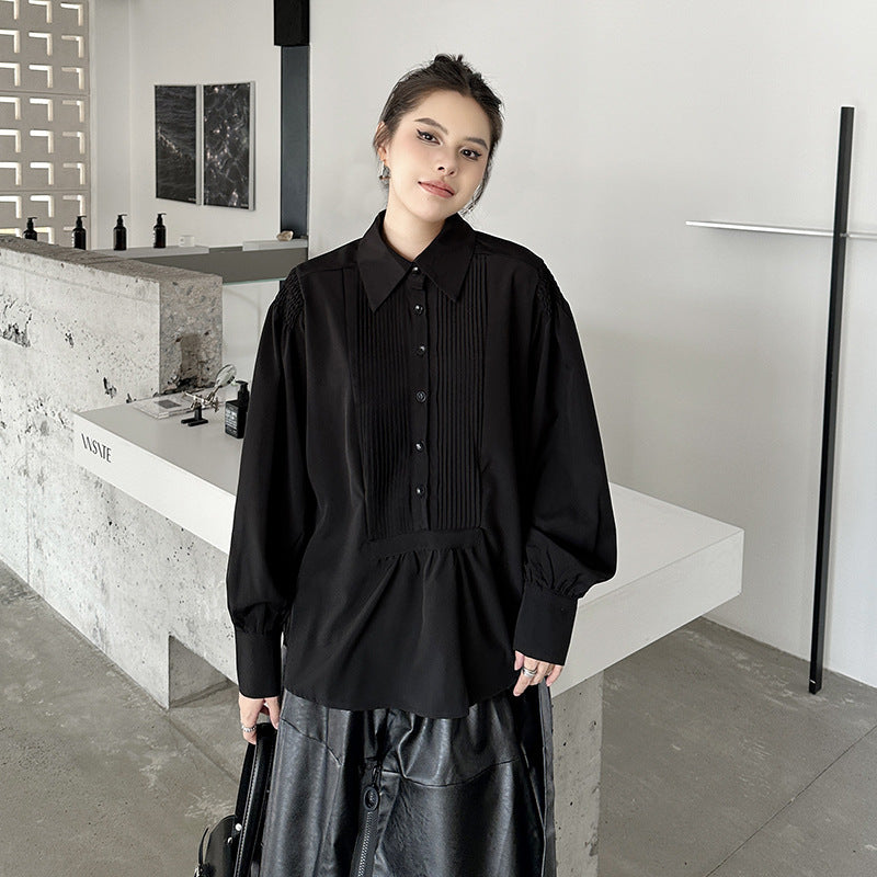 【60%OFF⭐️早い者勝ち】【トップス】プリーツ レース ポロ襟 ゆったり シャツ 【AHシリーズ】