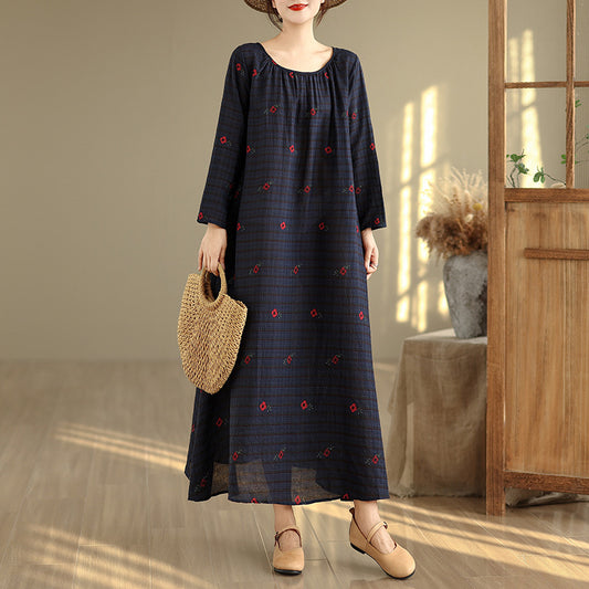 期間限定🍂60%OFF【ワンピース】ゆったりマキシワンピース レディース 秋新作 長袖 クルーネック 花柄 リラックス リゾート【SHシリーズ】