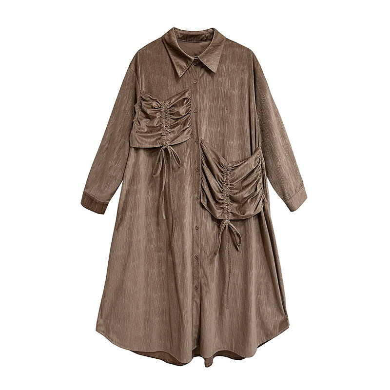 【ワンピース】フレンチレトロ 切替デザイン 大ポケット 長袖 ワンピース 秋新作 ゆったり 【JZシリーズ】