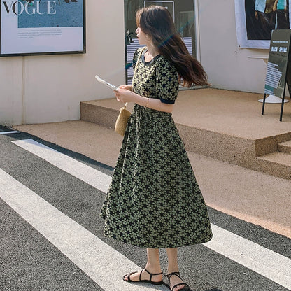 【ワンピース】フレンチシフォン 花柄 半袖ワンピース 高級感 美しい  気品 ロングドレス【SHシリーズ】