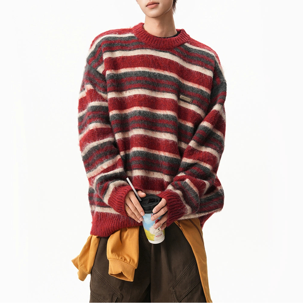 【トップス】アメリカン ストライプ カラーブロック 男女兼用 レトロ セーター【FCシリーズ】