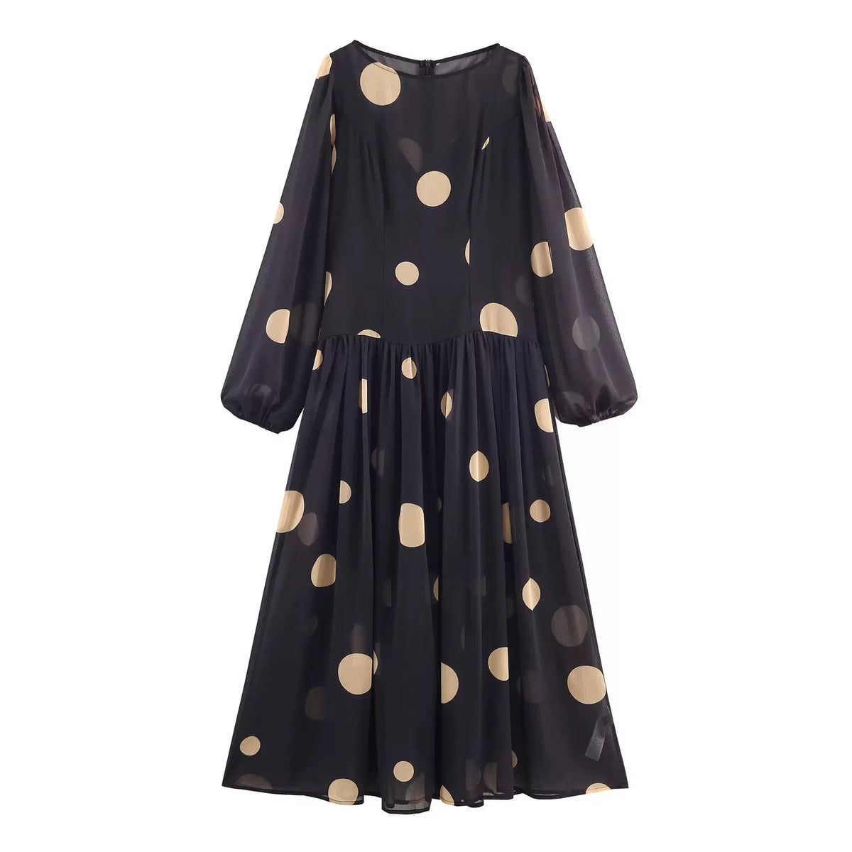 【ワンピース】レディース ドット柄シフォンワンピース 欧米風 シンプルデザイン【SHシリーズ】