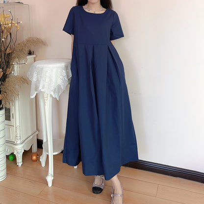 [洋裝] 透氣夏季圓領短袖連身裙