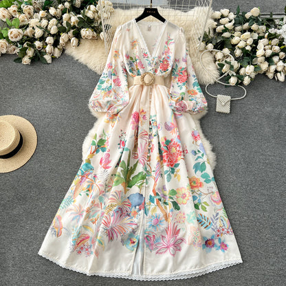 5柄展開🎨【ワンピース】レースフリル花柄ワンピース レディース 春新作 Vネック ボタン付き フィットシルエット フレンチ風【SHシリーズ】