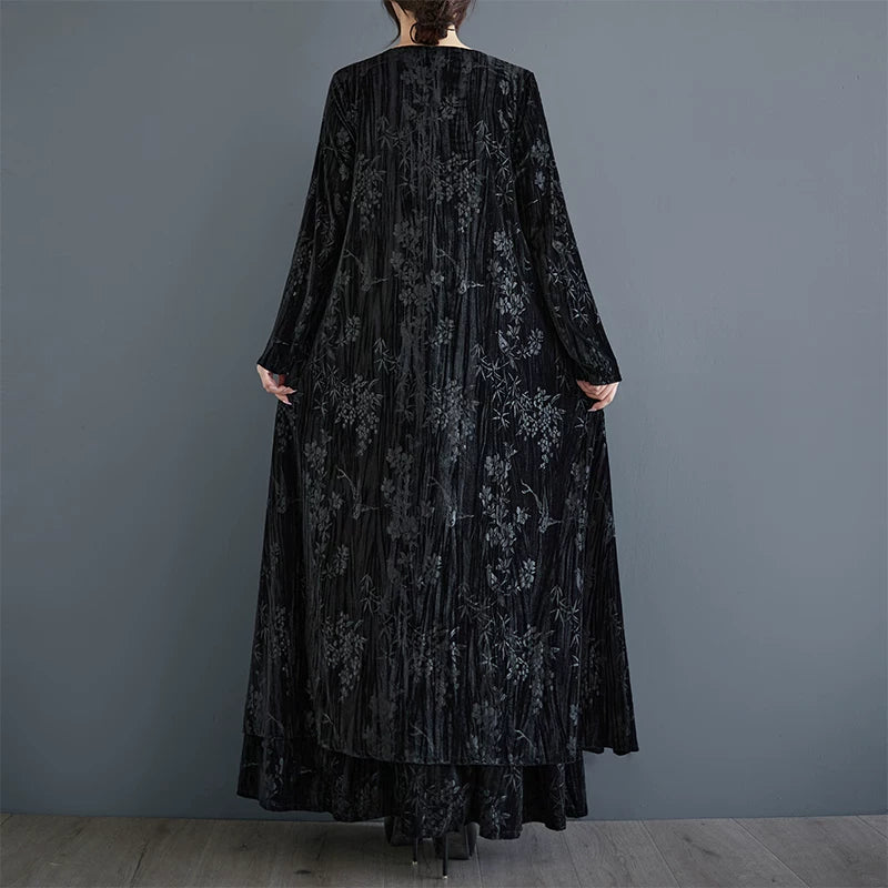 【60%OFF⭐️早い者勝ち】【ワンピース】レトロ ダークチャイナ風 ノースリーブワンピース チャイナボタン ブラック ミディ丈 レディース ロングドレス【SHシリーズ】