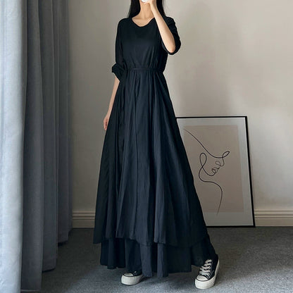 【洋裝】夏季新品：復古喇叭廓形，100%純棉，文藝風，長袖洋裝