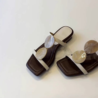 【シューズ】夏 新作 ワンストラップ スクエアトゥ アウトドア用 レトロ風 ローヒールフラットサンダル