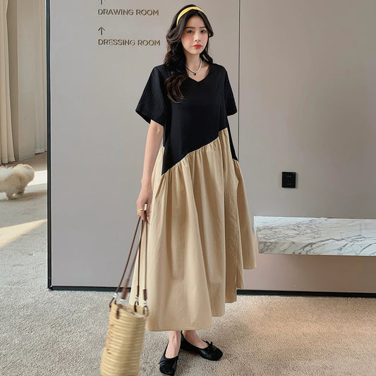 【ワンピース】レイヤード風 アシンメトリー Aライン 半袖 ワンピース 【JZシリーズ】