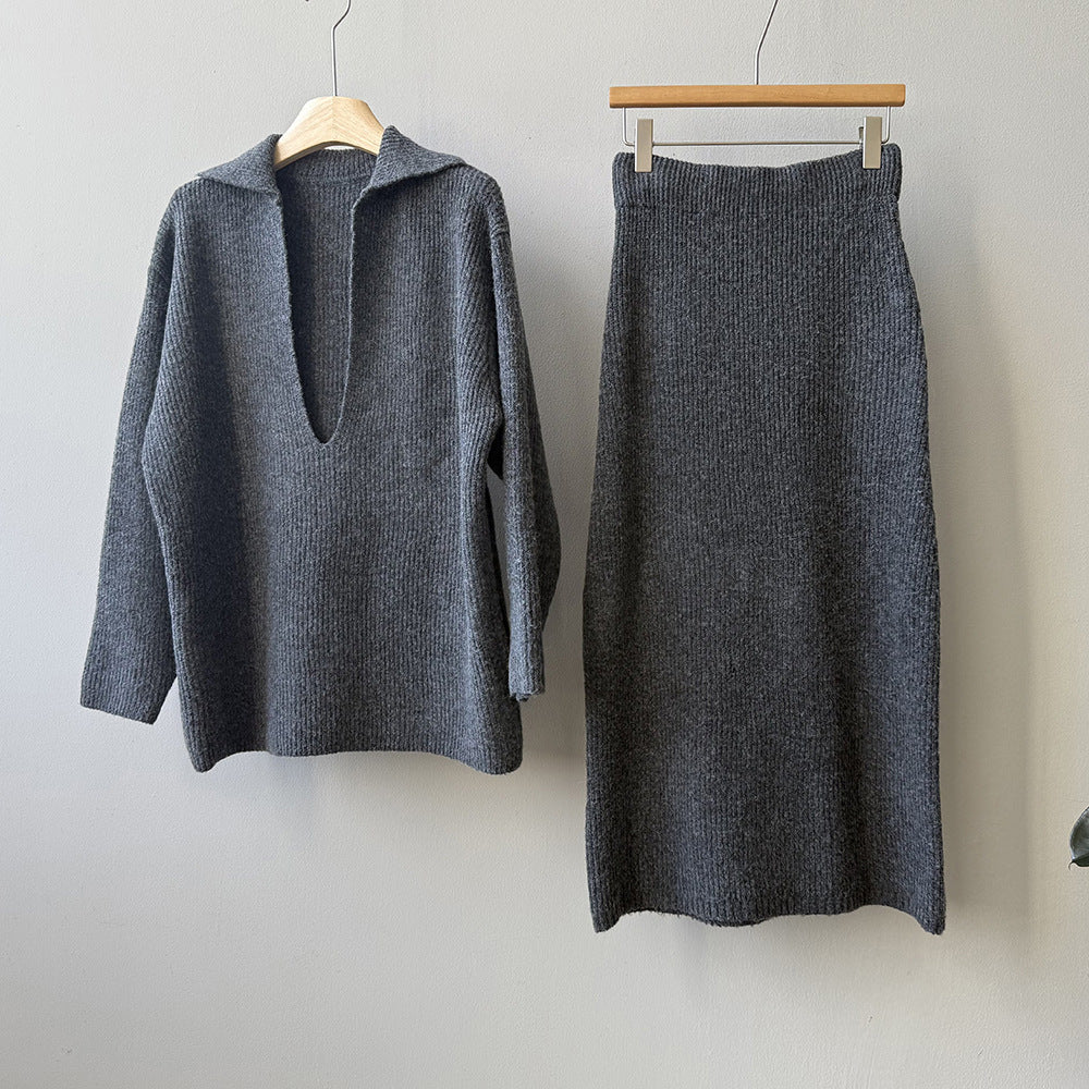 2点セット！【セットアップ】レディース 秋 カジュアル プルオーバー＋ハイウエストスカート 上下セット【JZシリーズ】