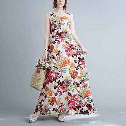 【ワンピース】レトロ カジュアル 定番 夏 フラワープリント ノースリーブ チュニックワンピース【SHシリーズ】