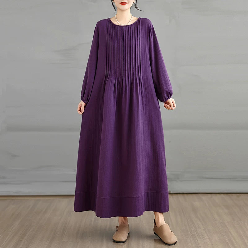 【60%OFF⭐️早い者勝ち】【ワンピース】前後アコーディオンプリーツ 膝下丈 細見え 上品 長袖 レディース【JZシリーズ】