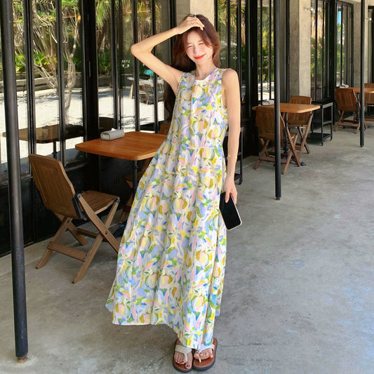 【ワンピース】ロマンチック 初恋プリント 優しい雰囲気 ノースリーブワンピース【SHシリーズ】